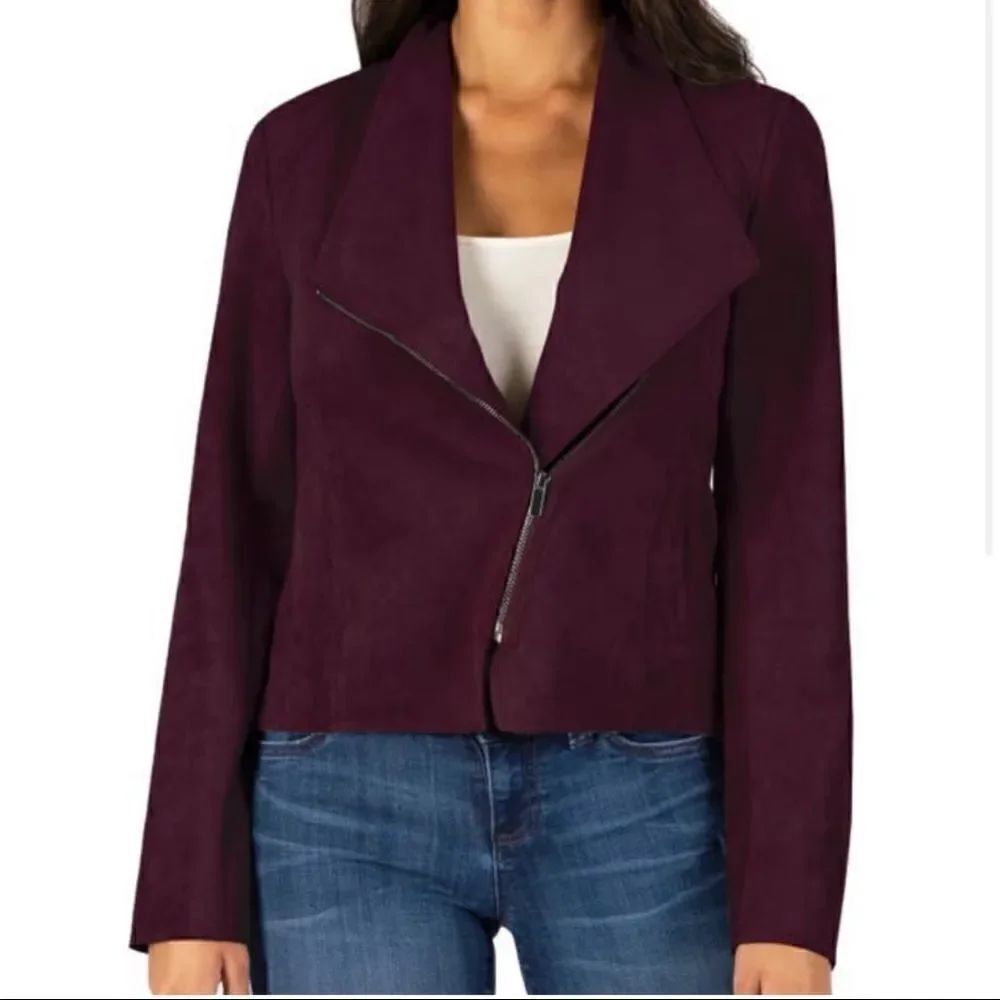 💼Like New KUT Wine Carina Moto Jacket, Asymmetrical Zipper side slash po… - Picture 12 of 13